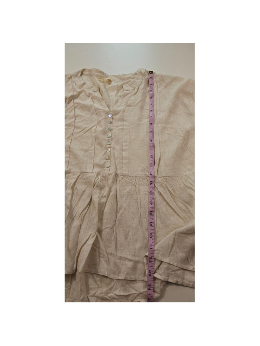 Easel Linen Blend Peplum Peasant Top Ivory Neutral M - Picture 6 of 7